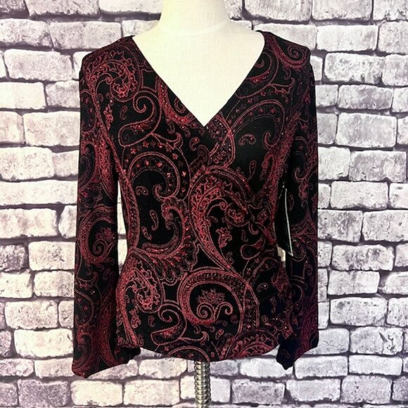 MSK Tops - MSK Red & Black Wrap Style Top Size Large